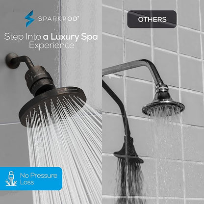 SparkPod 23-Stage Filtered Shower Head, 8" Round, Oil-Rubbed Bronze | Filtered Shower Head for Hard Water Filter, High Pressure, Reduces Chlorine, Heavy Metals, For Dry Skin & Hair