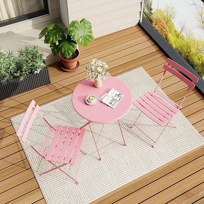 3-Piece Folding Bistro Set Outdoor Patio Furniture, Space-Saving Foldable