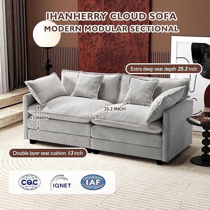 Ihanherry Cloud Sofa 77 Inch Loveseat, Modern Sectional Couch, 2-Seats Sofa