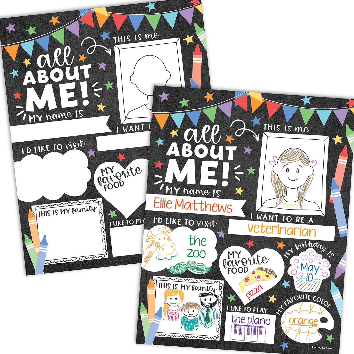 Hadley Designs All About Me Posters for Classroom Must Haves - 20 Star Student Poster, 100 Days of School Items, Star of The Week Poster Elementary Classroom Decor, End of School Year Teacher Supplies