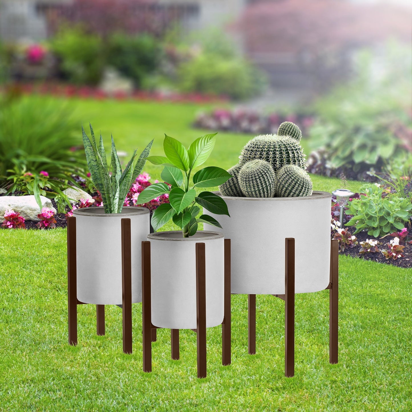 Sorbus Adjustable Metal Plant Stand – Mid Century Style Flower Pot Holder, 10 to 16 Inches Planter Stand for Modern Home Décor, Houseplants – Plant & Pot NOT INCLUDED (Brown, 1 Pack)