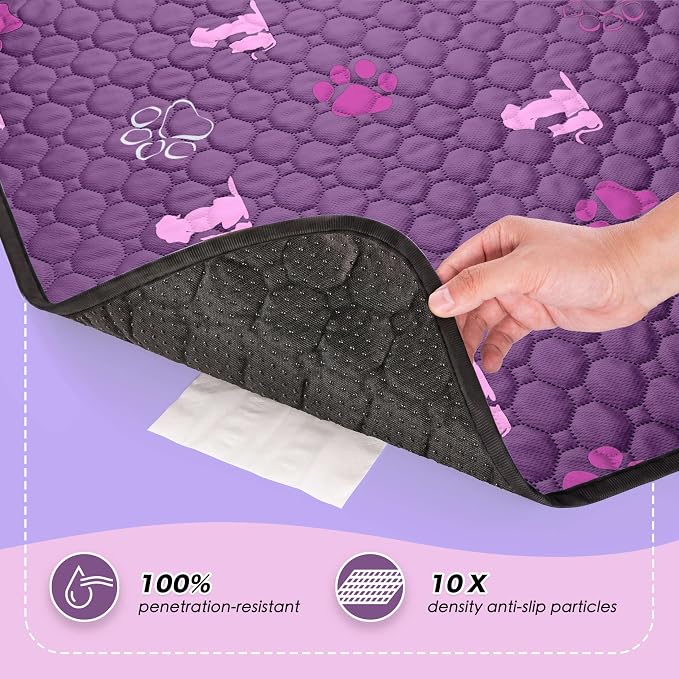 WanpeeGoo Washable Pee Pads, Puppy Pee Pad for Dogs, 2 Pack Absorbent Reusable Training Dog Pads Pet Puppy Pads, Non-Slip Potty Pads for Whelping, Playpen, Crate, Bed, Purple 36"x36"