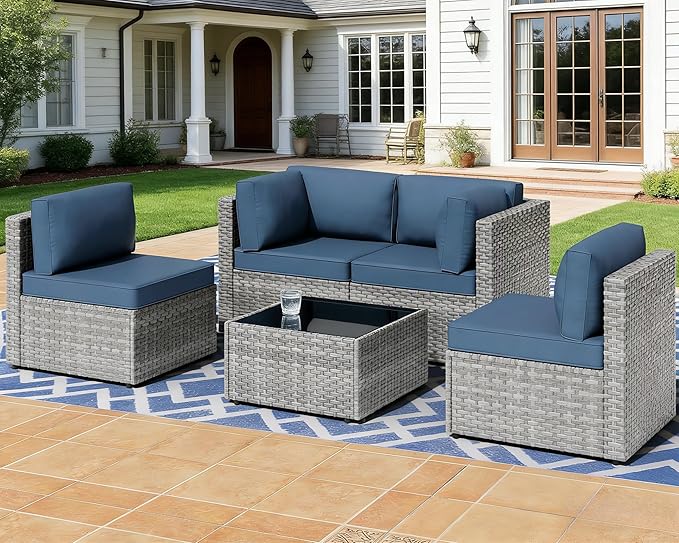 MOCHITO 5 Pieces Outdoor Patio Furniture Sets, All-Weather Sectional Sofa Grey