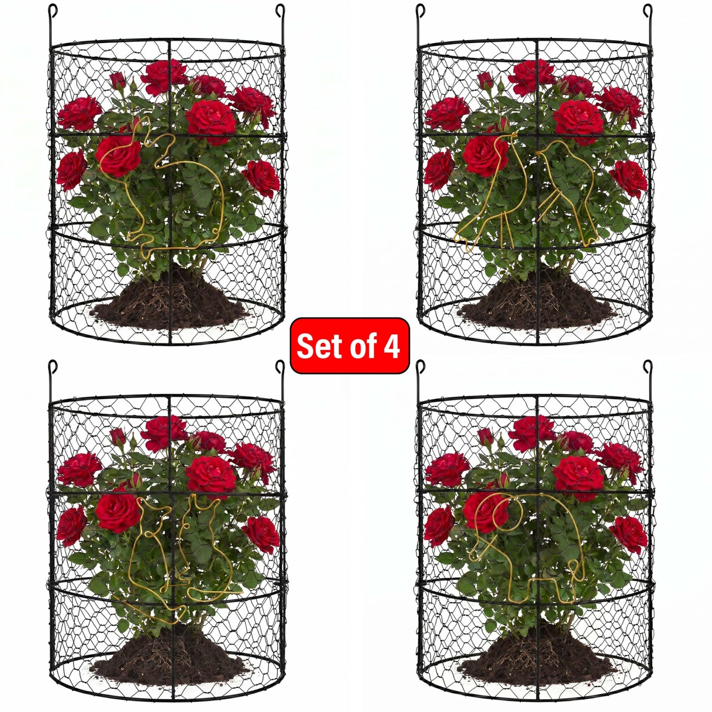 DHAMPOOH Large Plant Protection Cage, 4 Pcs Heavy Duty Chicken Wire Cloche, Metal Protectors for Garden Plants, Protecting Fruits and Seedlings from Rabbits, Squirrels and Other Animals - 14'' x 16”