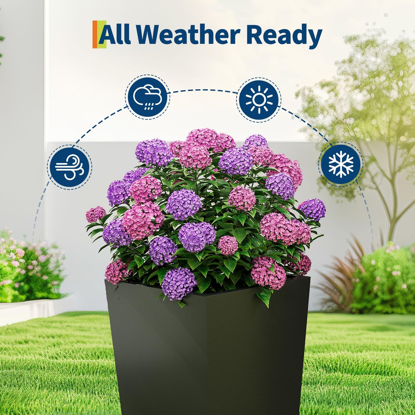 Garvee 22.5" Tall Planters Set of 2, Outdoor＆Indoor Black Planter Pots, High Front Porch Planter Pots with Drainage Holes＆Water Level Monitor＆Inner Bucket,Black