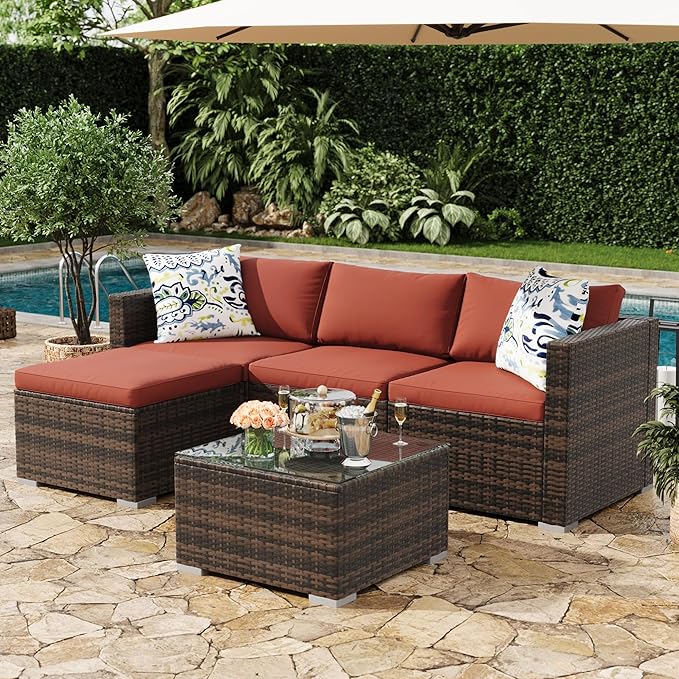 5-Piece Outdoor Sectional Sofa Set, All-Weather PE Rattan Patio Furniture