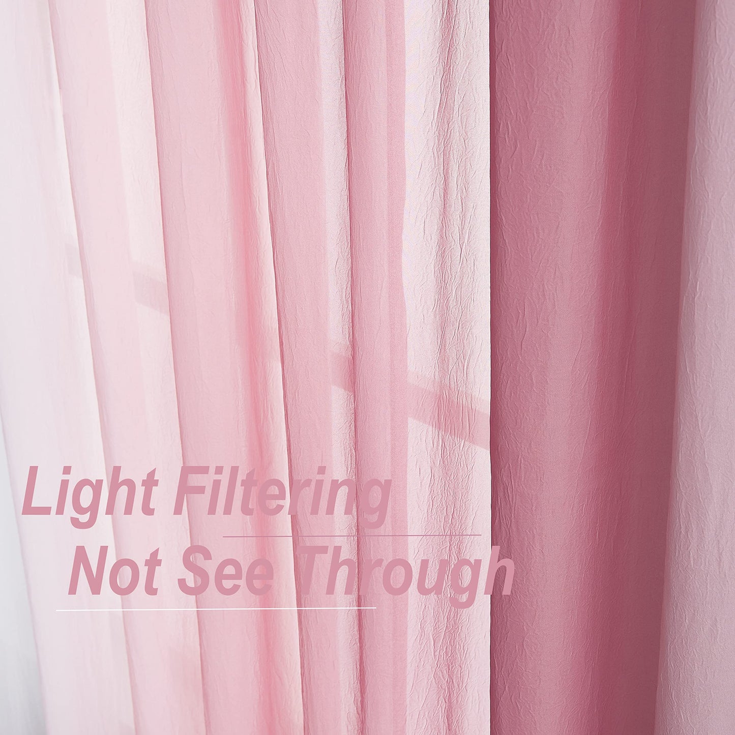 1 Piece Ombre Chiffon Sheer Window Scarf Valance Curtain 18ft for Living Room Girls Bedroom Decor, 216 Inch Long Crinkle Soft Window Sheer Voile Valance for Holiday, Wedding Party Decor, Pink, 52"W