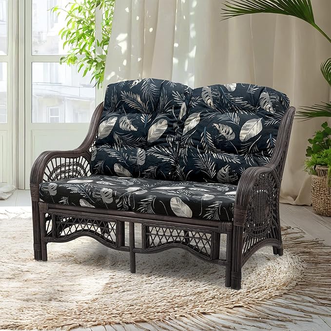 Malibu Lounge Loveseat Sofa Natural Rattan Wicker Handmade Design, Dark Brown