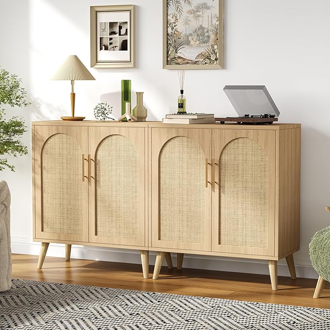 Set of 2 Rattan Buffet Cabinet