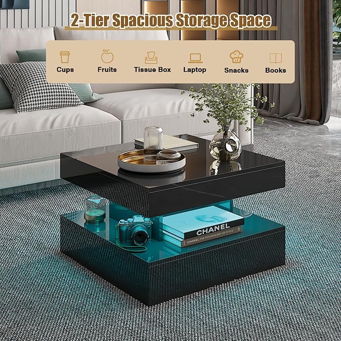 HedoAjim Small Black Led Coffee Table