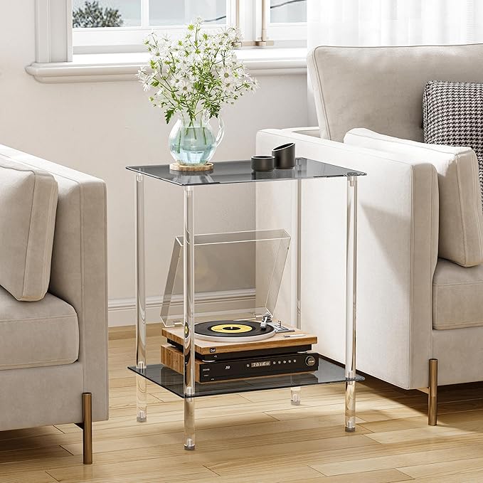 Tempered Glass Side Tables Set of 2 Acrylic End Table