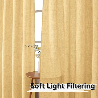 Tollpiz Short Linen Curtains Bedroom Rod Pocket Semi Sheer Curtain Burlap Light Filtering Thick Linen Drapes for Living Room, 38 x 45 inches Long, Beige, Set of 2 Panels