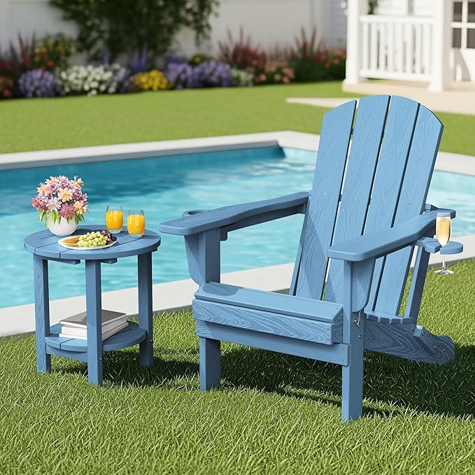 SERWALL Round Outdoor Side Table, HDPE Small Adirondack End Table, 2-Tier Patio