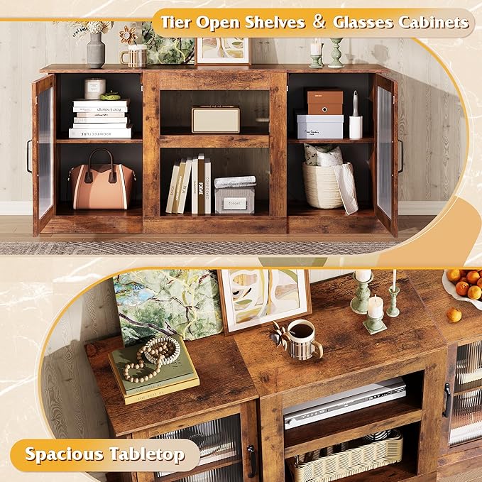 WLIVE Farmhouse TV Stand for 65 inch TV, Open Shelves TV Console for Living