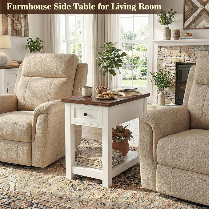 Narrow End Table Set of 2 with Charging Station