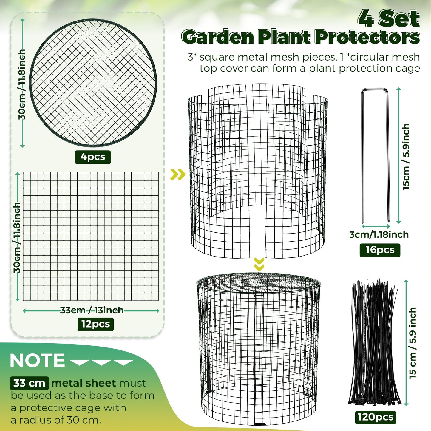 Hiboom 4 Set Garden Plant Protectors from Animals with Stakes, Metal Mesh and Detachable Covers Wire Plant Cage for Keeping Bunny Animals Out, Chicken Wire Cover Garden Protection (12x13)