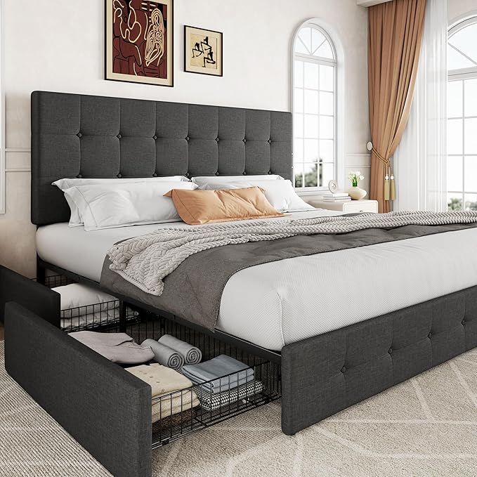 Allewie Upholstered King Size Platform Bed Frame