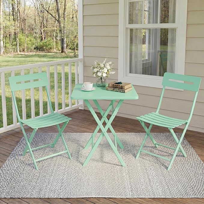 GarveeTech 3-Piece Folding Bistro Set, Heavy Duty Outdoor Patio Furniture
