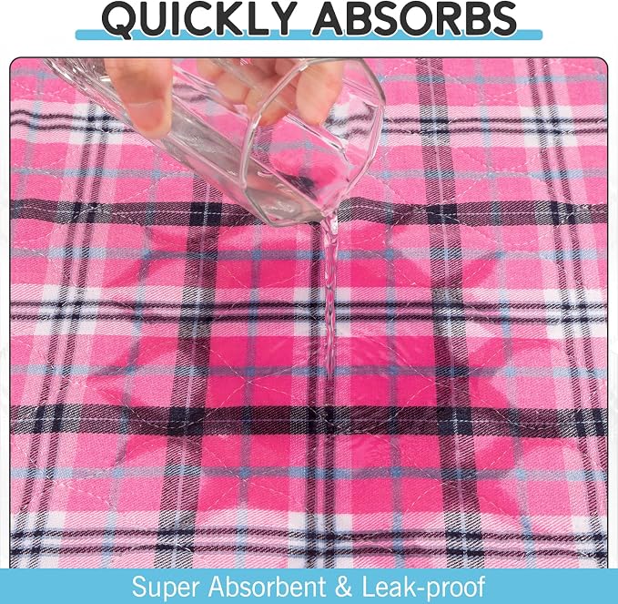 Washable Pee Pads for Dogs - 24”x36” 4PCS, Whelping Pad for Puppy Training, Playpen Crate Bed Floor Protector, Reusable Dog Potty Pads Non-Slip, Super Absorbent & Odor Controlling, Pink Plaid