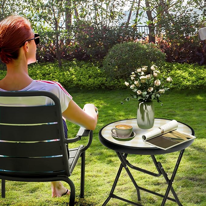 Foldable Patio Side Tables, 17.7" Small End Table Outdoor Weatherproof