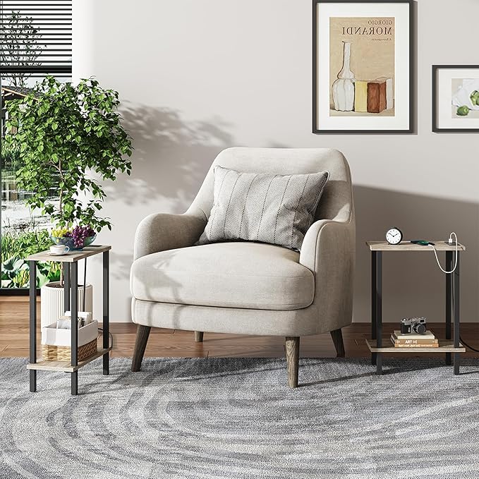 TUTOTAK Small End Table with Charging Station, Narrow Side Table with USB Ports