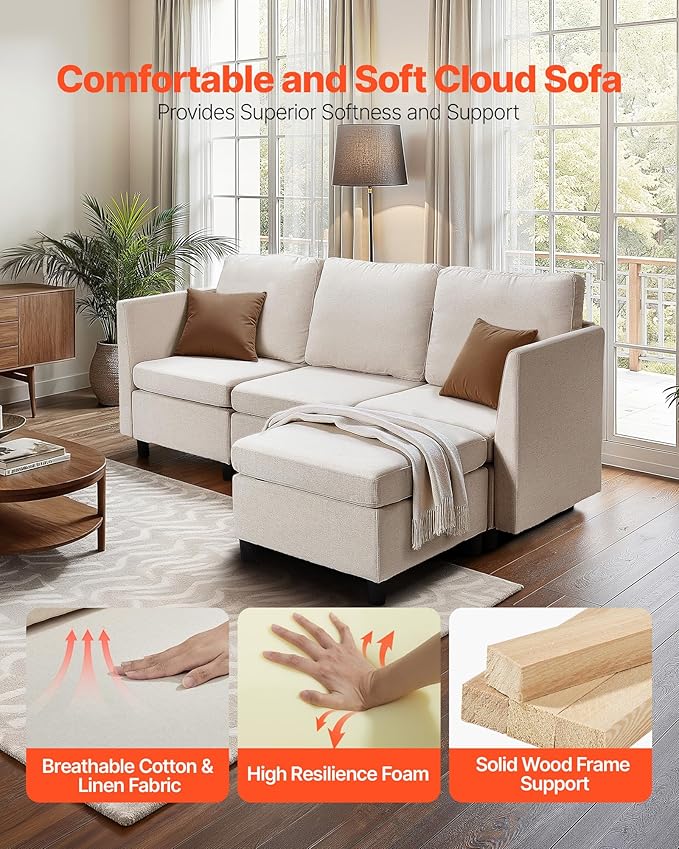 VEVOR Modular Sectional Sofa, 3-Seater Modular Sofa