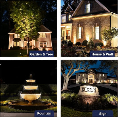 Gardenreet 12V Spot Lights Solid Brass - Black Outdoor Low Voltage Landscape Spotlight, Wired LED Uplights Waterproof, Electric Adjustable Shield for Patio Wall with Warm White MR16 Bulb (6 Pack)