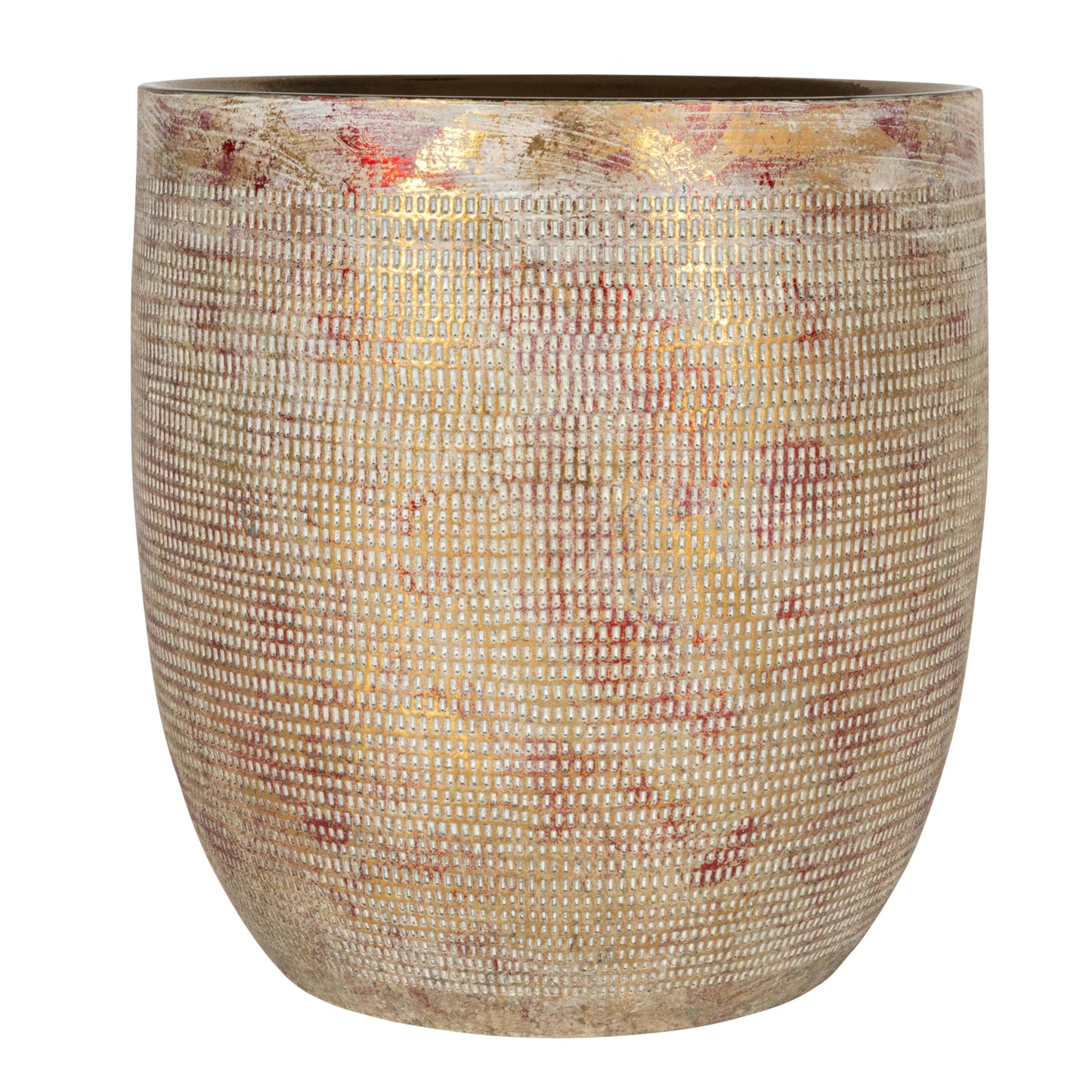 Creative Co-Op Embossed Textured Stoneware Planter, Metallic Gold