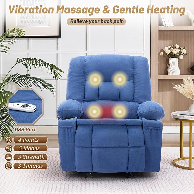 Rocker Recliner Chair with Massage and Heat, Nursery Rocking Chairs