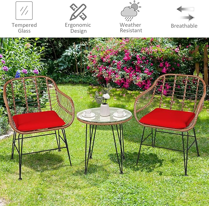 Tangkula 3 Pieces Patio Conversation Bistro Set, Outdoor Wicker Furniture