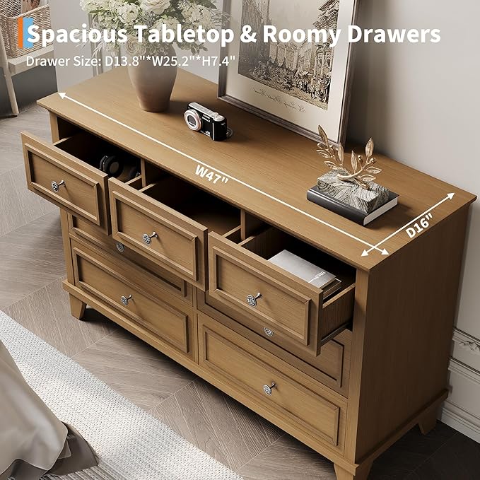 IDEALHOUSE 7 Drawer Dresser, Large Wooden Storage Chest of Drawers