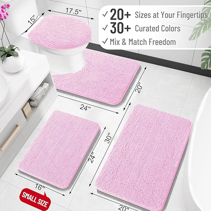 OLANLY Large Bathroom Rugs 44x32, Extra Soft Absorbent Chenille Bath Rugs, Rubber Backing Quick Dry, Machine Washable Bath Mats for Bathroom Floor, Tub and Shower, Home Decor Accessories, Pink