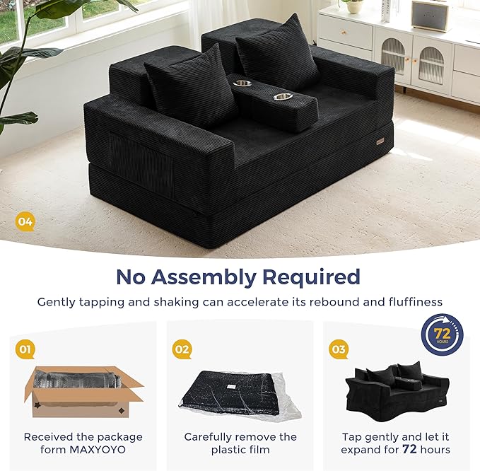 MAXYOYO Loveseat Sofa Bed, 4 in 1 Convertible Boneless Couch Folding Recliner