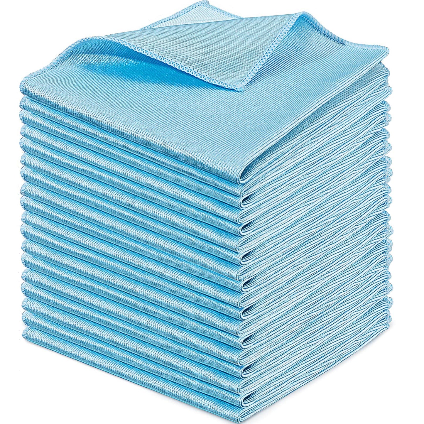 Tatuo 18 Pcs Microfiber Glass Cleaning Cloths (16 x 16) Polishing Cloth - Streak Free - Lint Free - Quickly Clean Windows, Glasses, Windshields, Mirrors, Stainless Steel, Monitor(Blue)