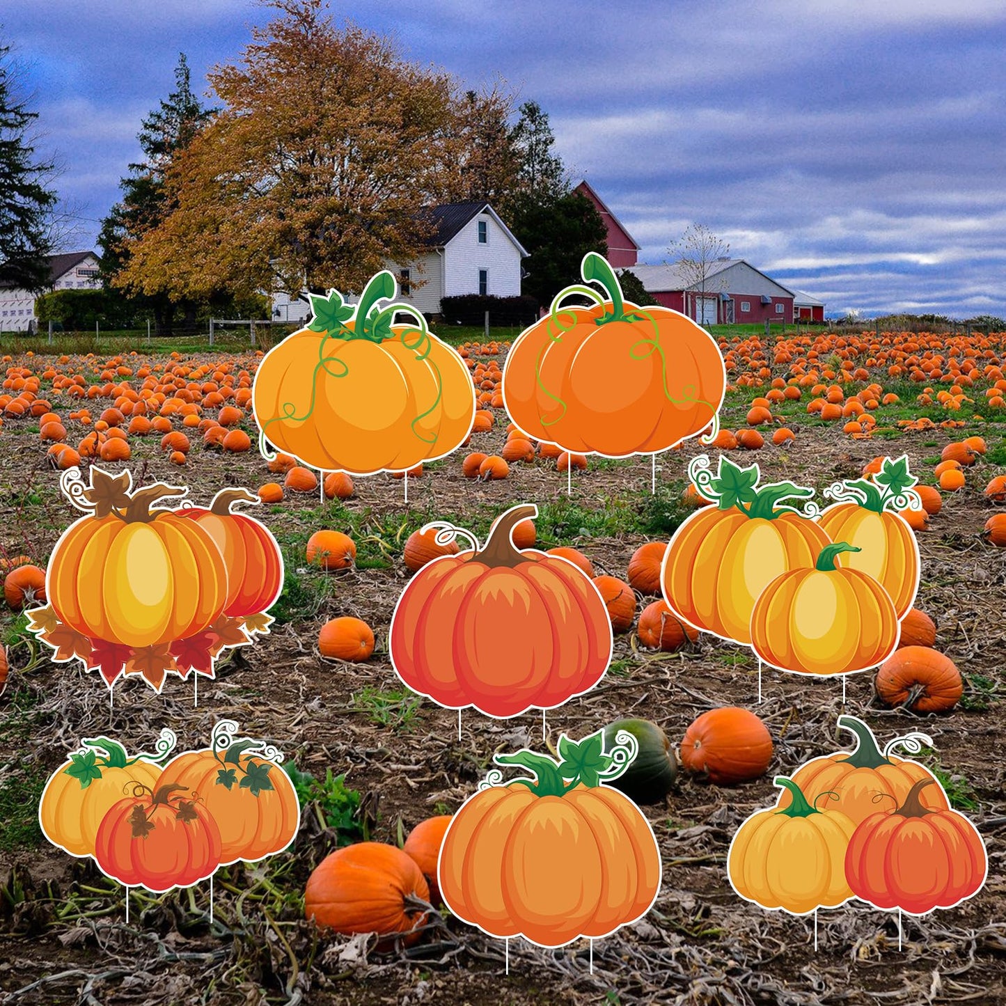 Arosche Fall Yard Signs with Stakes 8pcs Happy Fall Thanksgiving Decorations Outdoor Orange Pumpkins Harvest Garden Wall Porch Signs Seasonal Holiday Party Supplies Lawn Yard Decorations