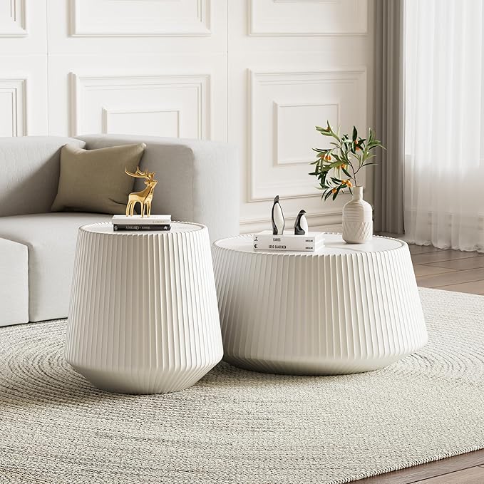 19.68" Round Marble End Table, Modern Cup Shaped Side Table