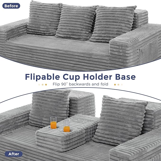 MAXYOYO Loveseat Sofa Bed, Striped Faux Fur Foldable Floor Sofa Couch in A Box