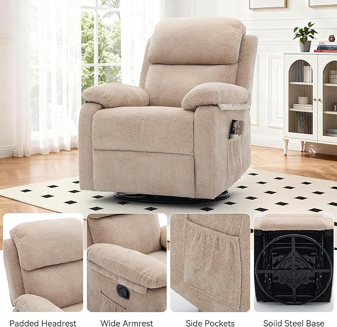 Korser Recliner Chair, 360 Swivel Rocker Chair