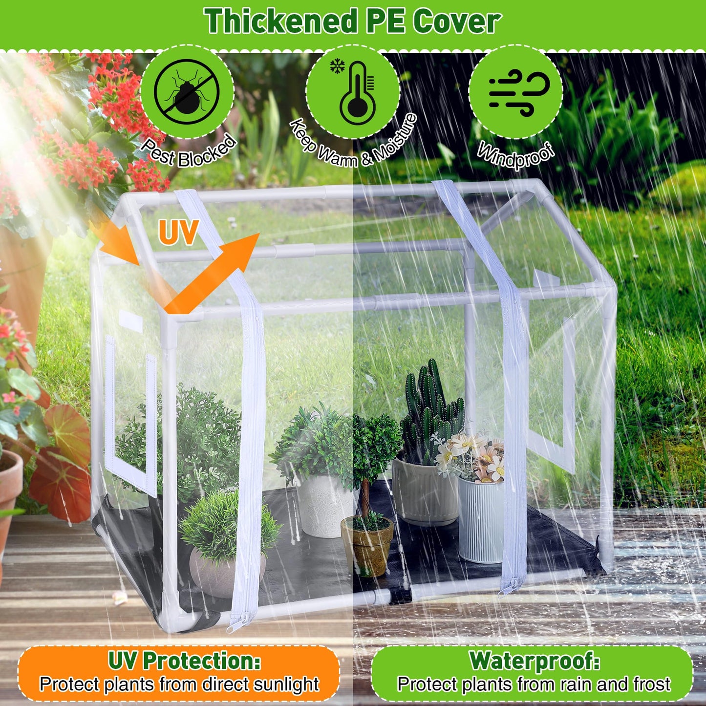 Mini Greenhouse with Potting Mat for Indoor Plant, Heavy Duty Portable Green House with Waterproof Pot Pad for Small Plants, Clear Small Plant Tent for Seed Humidity(White)