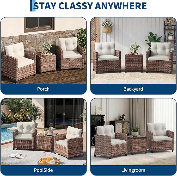 GarveeHome 3-Piece Outdoor Wicker Sofa Set, PE Rattan Patio Furniture