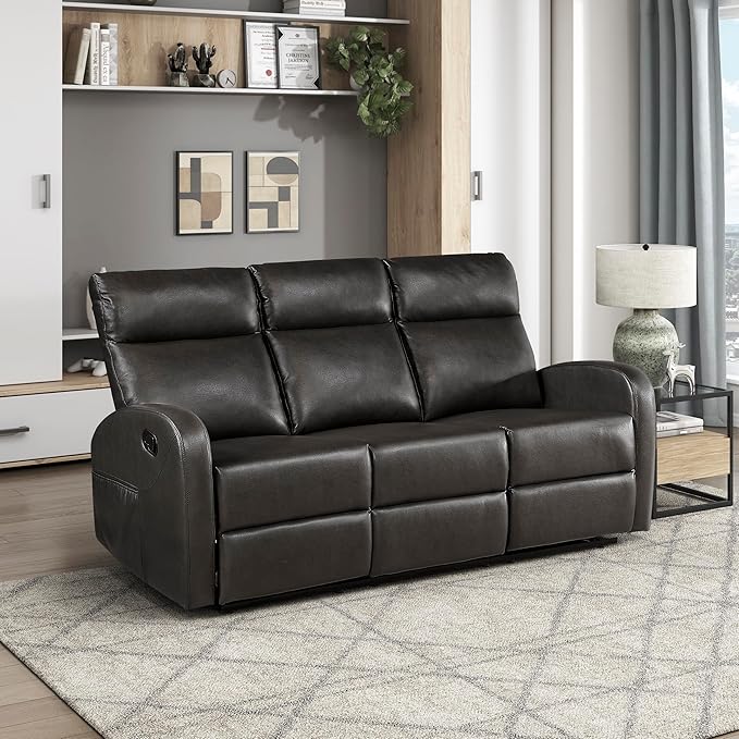 Lexicon Manual Reclining Sofa, Faux Leather Recliner Sofa, Wall Hugger