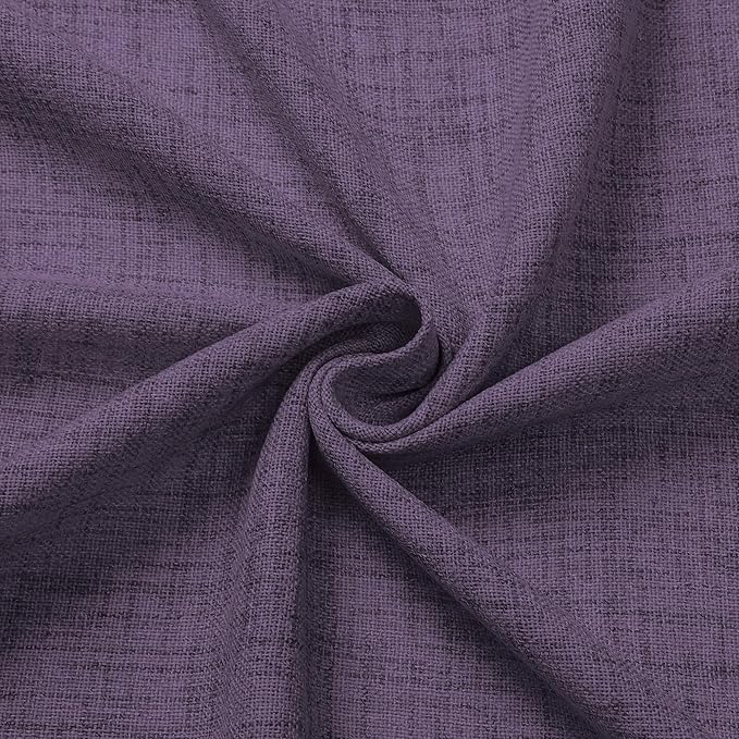 Tollpiz Short Linen Curtains Bedroom Rod Pocket Semi Sheer Curtain Burlap Light Filtering Thick Linen Drapes for Living Room, 38 x 45 inches Long, Royal Purple, Set of 2 Panels
