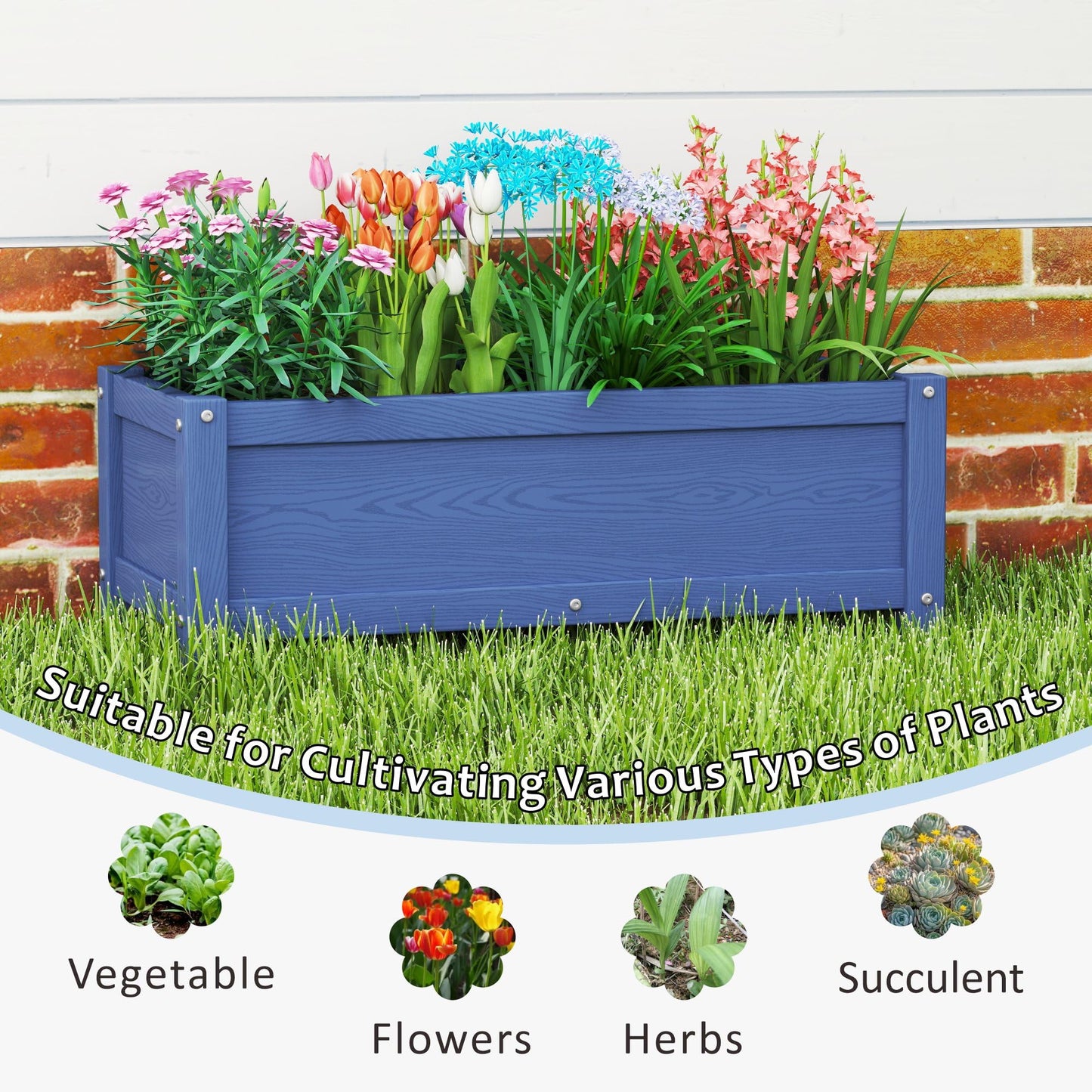 KETOYARK HDPE Raised Planter Box Outdoor,Rot-Resistant and Non-Cracking,Small Raised Beds for Gardening 29.5 * 14.4 * 9.8 in for Yard,Lawn,Outdoor Planter Boxes Rectangle with Drainage Holes Navy