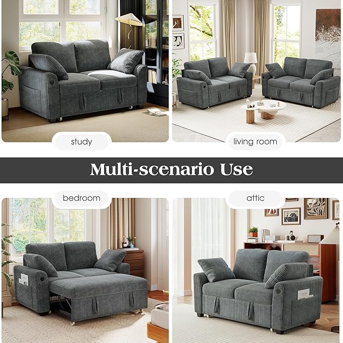 Ihanherry 59-inch Corduroy Convertible Sofa Bed