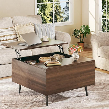 HUAHUU Lift Top Coffee Table, 31.5" Square Coffee Tables with Storage, Coffee Tables with Large Hidden Compartment, Center Table with Lifting Tabletop, Coffee Table for Living Room, Walnut