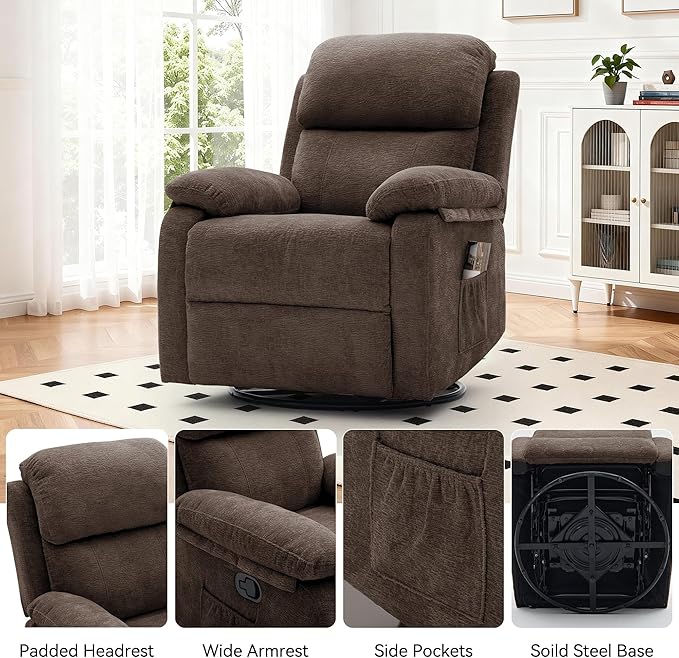 Korser Recliner Chair, 360 Swivel Rocker Chair