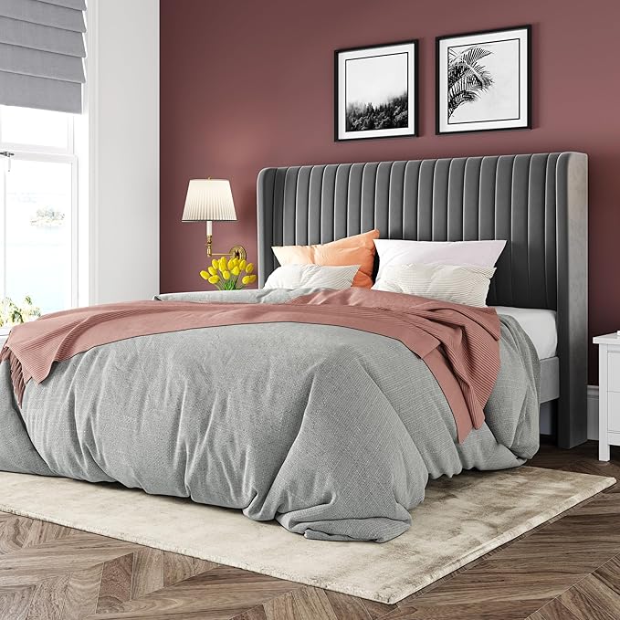 Allewie Full Size Velvet Bed Frame/Vertical Channel Tufted Wingback
