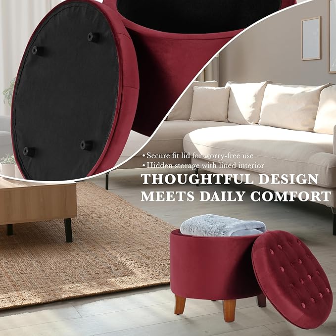 Homepop Home Decor | Upholstered Round Velvet Tufted Foot Rest Ottoman | Ottoman