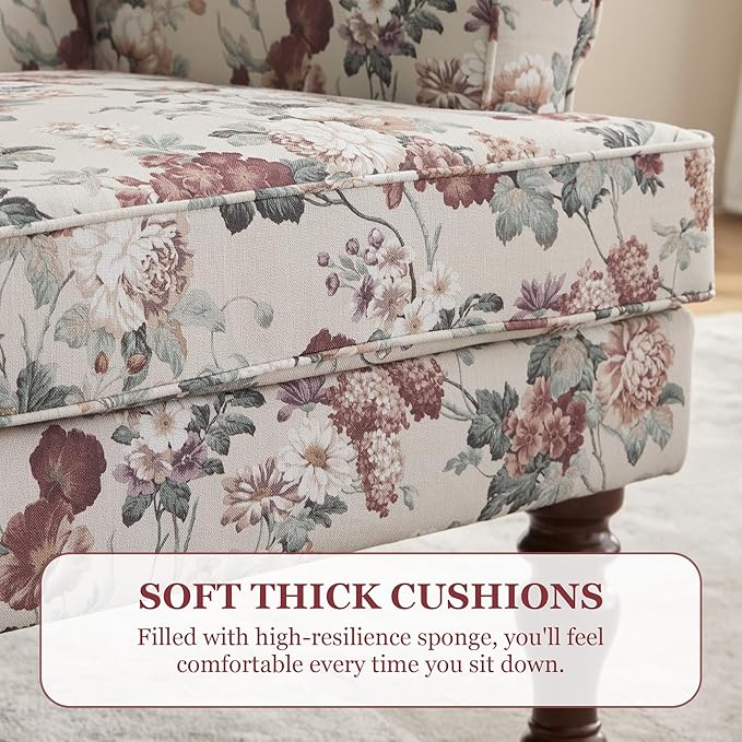 HUIMO Printed Wingback Accent Chair, Linen Upholstered High Back Armchair