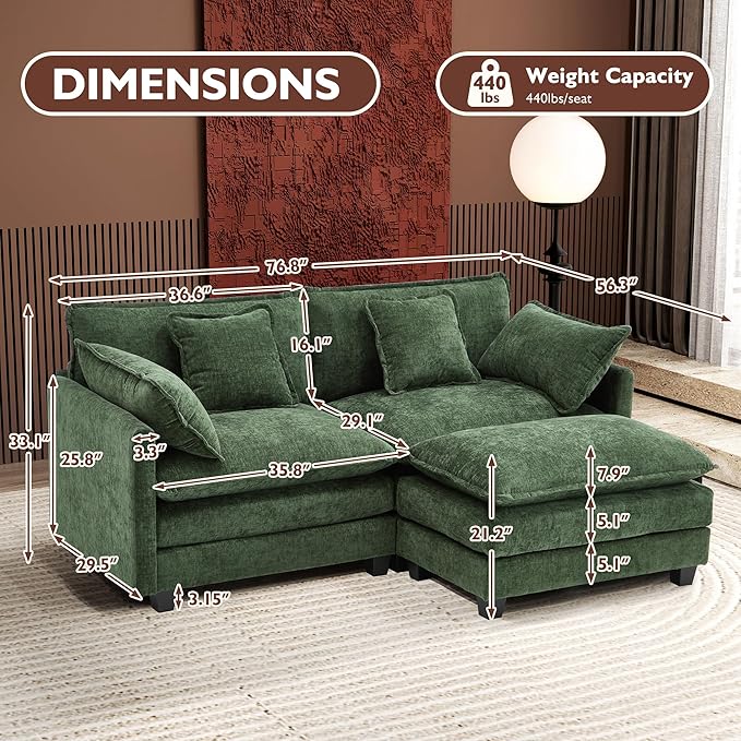 Ihanherry 77" L Shaped Modern Sofa Modular Sectional Cloud Couch
